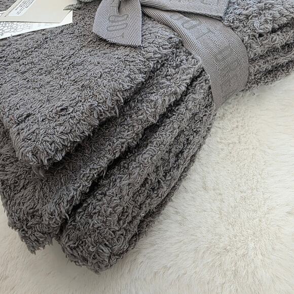 Barefoot Dreams CozyChic Pom Pom Beanie & Oversized Scarf Set Charcoal Gray NWT